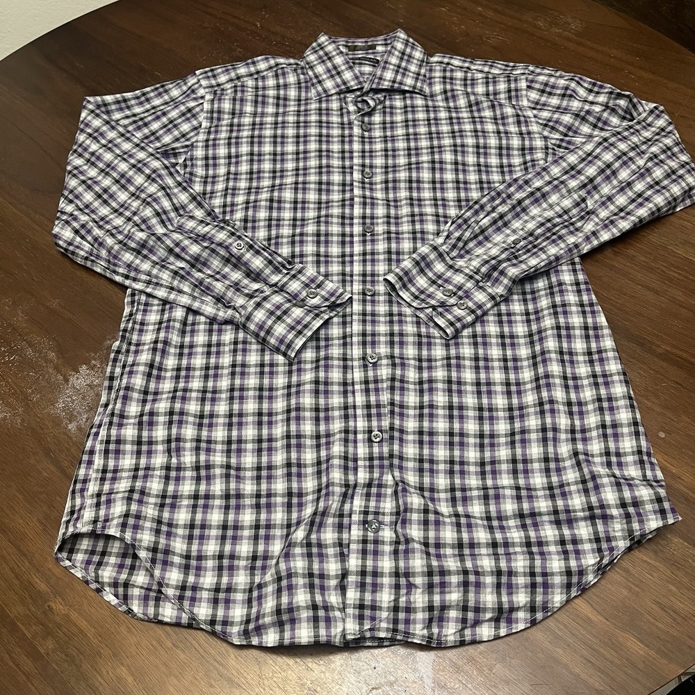 Peter Millar Shirt Mens M Purple Plaid Check Button Down Long Sleeve Cotton - Picture 2 of 13